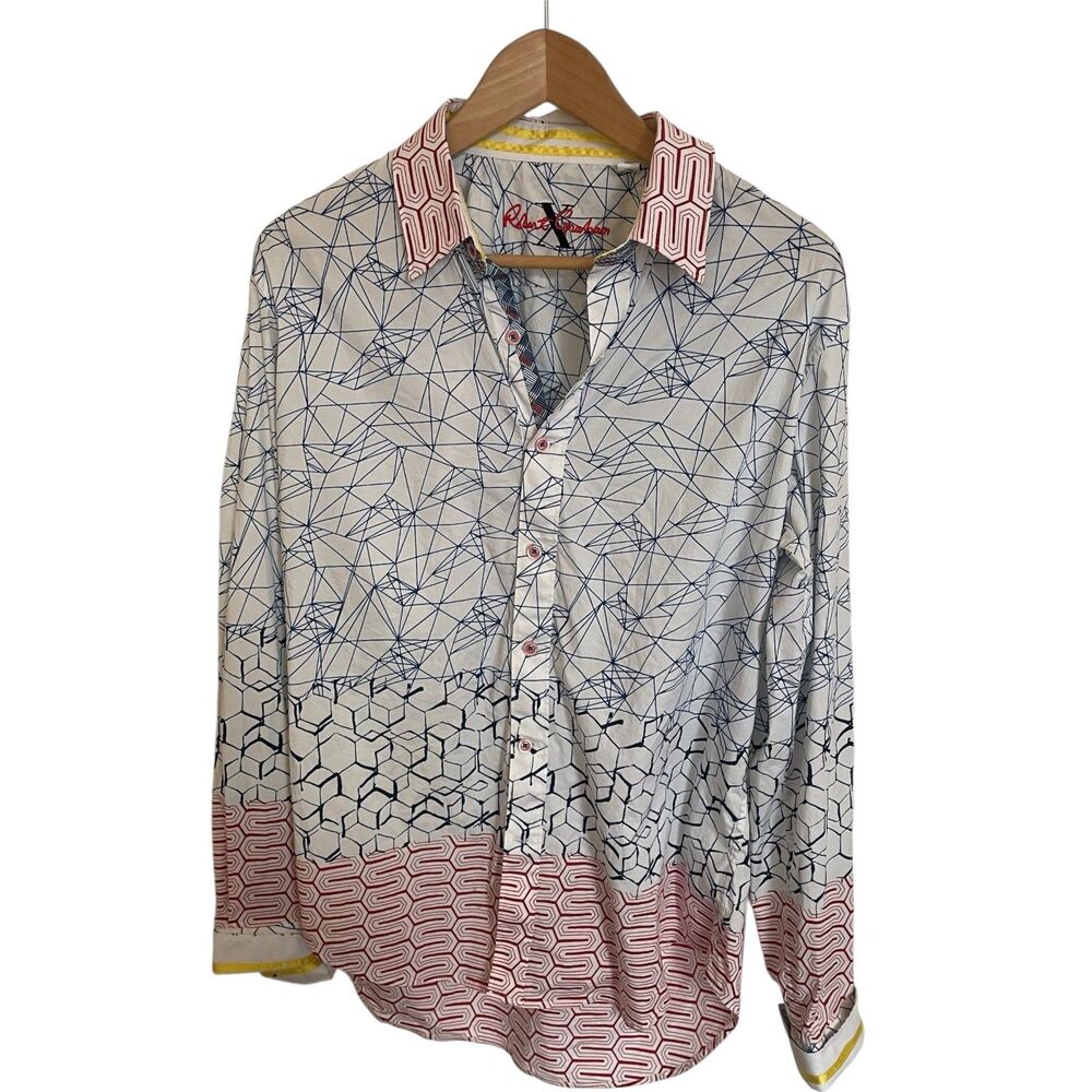 Robert Graham Mens Multicolor Artsy Abstract Button Down Collared Shirt Medium